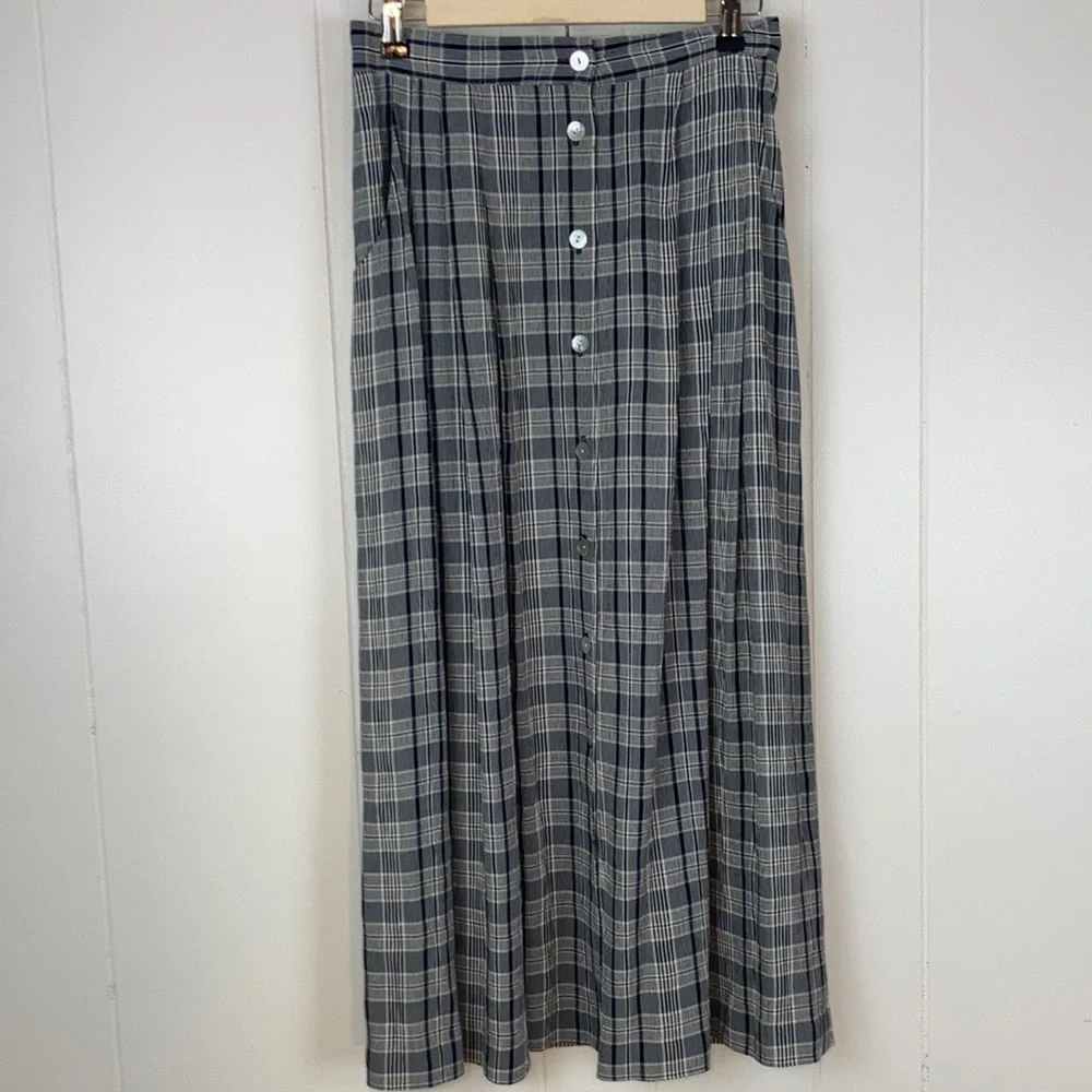 Women’s vintage button skirt black and white plaid with pockets - Picture 1 of 6